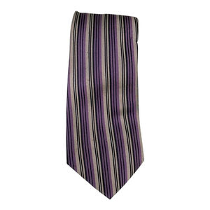 Renzoni Tie Mens One Size Purple Blue Striped Silk Necktie Made in Italy Classic